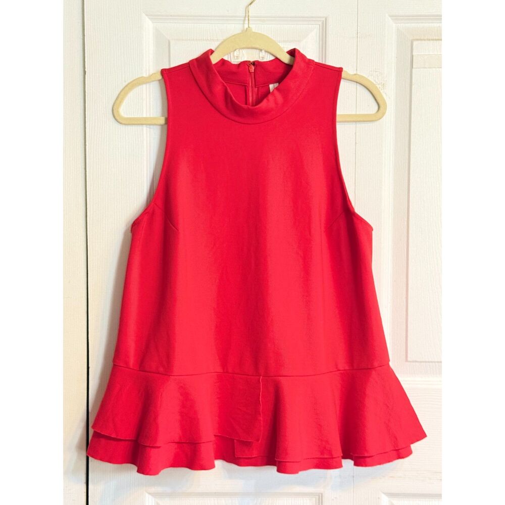 Anthropologie Cressida Red Mock Neck Peplum Date night Tank Top Blouse L